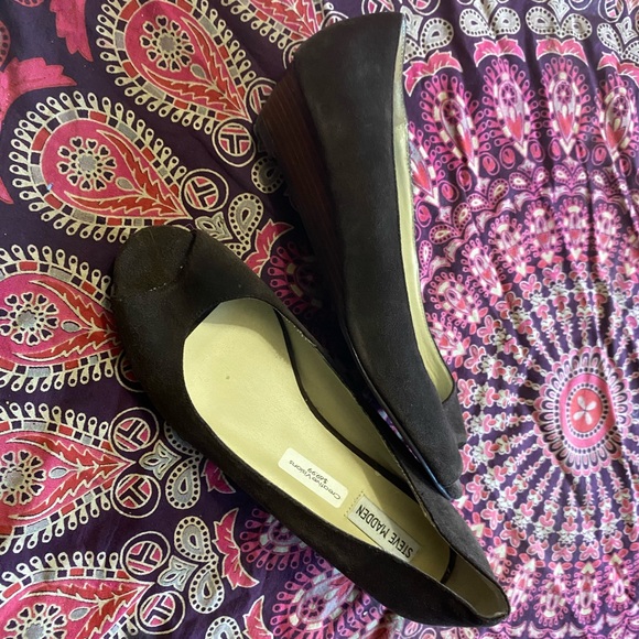 2/$20 Steve Madden Leather Suede Wedge Slip On Heels Cutout Open Toe 11M Shoes - Picture 6 of 11